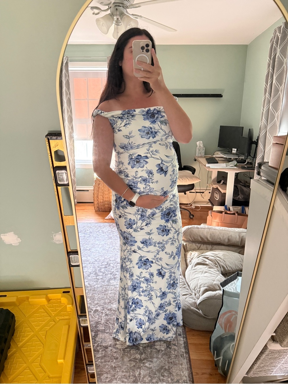 Club L London Blue Floral Off-Shoulder Maxi Dress